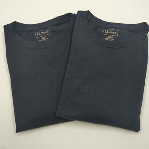 LL Bean Mens 100% Cotton Short Sleeve T Shirts Lot Of 2 Solid Black Large Reg